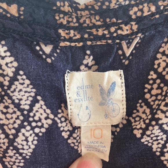 Anthropologie Edme & Esyllte tunic dress, navy & beige boho pattern, size 10 - Picture 7 of 10